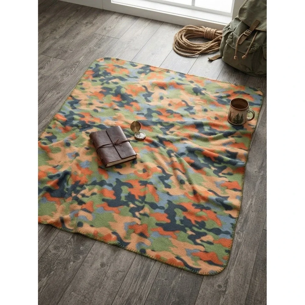 Mainstays Fleece Throw Blanket Multi Color Camouflage Orange Green 49x60 Inch